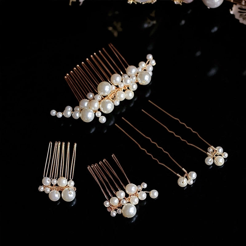 Vintage Baroque Big Pearl Hair Fork Bridal Hairpin Hair Comb Hair Plug European Style Design Wedding Headwear Hair Accessories Set