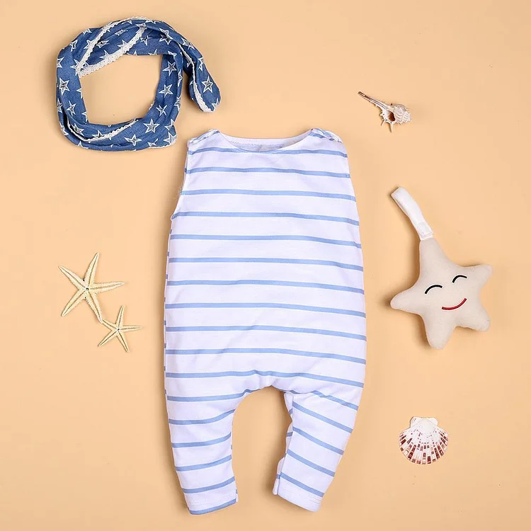  Leisure blue striped jumpsuit für 22'' Reborn Babypuppe Junge/Mädchen - RSDP-Rebornbabypuppen-Rebornbabypuppen.de