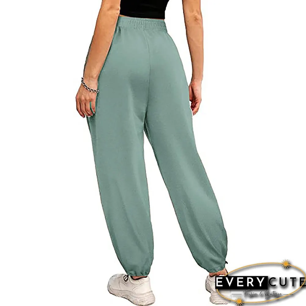 Pea Green Drawstring Sportswear Wide Leg Jogger Pants
