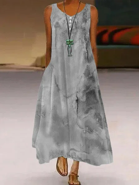 Women's Sleeveless Scoop Neck Gradient Print Casual Pocket Dress