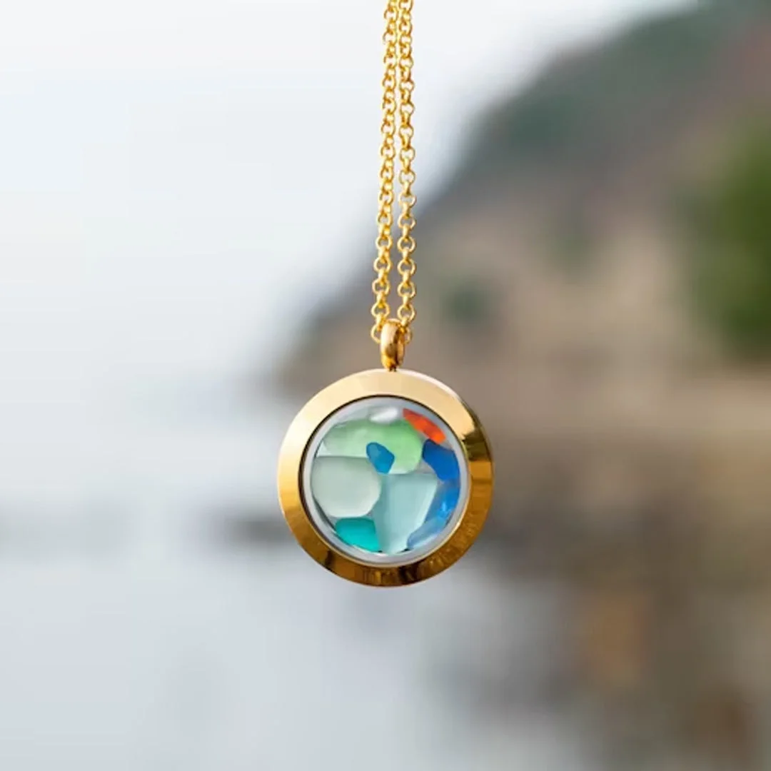 S925 Thalassophile Round Sea Glass Necklace