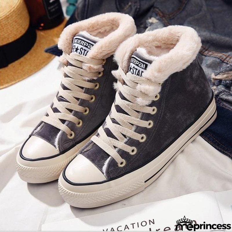 Womens Canvas Snow Sneakers Fur Lined Shoes