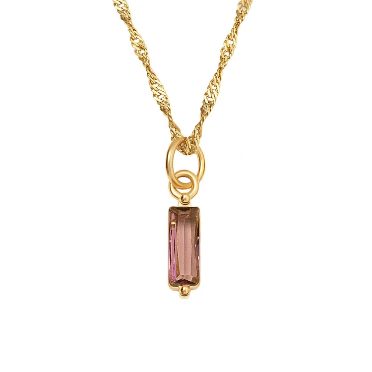 Olivenorma Vertical Rectangular Birthstone 18k Gold Necklace