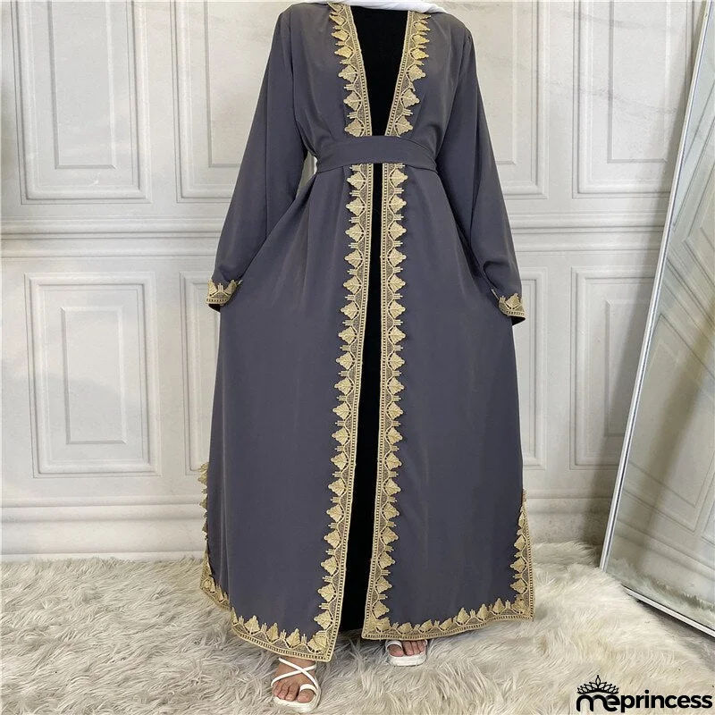 Women's Arabian Polyester Full Sleeve Embroidery Open Abaya