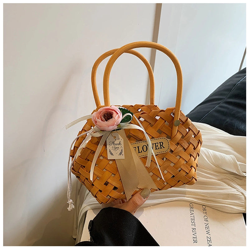 Women’s Small Straw Solid Color Vacation Beach Weave String Straw Bag