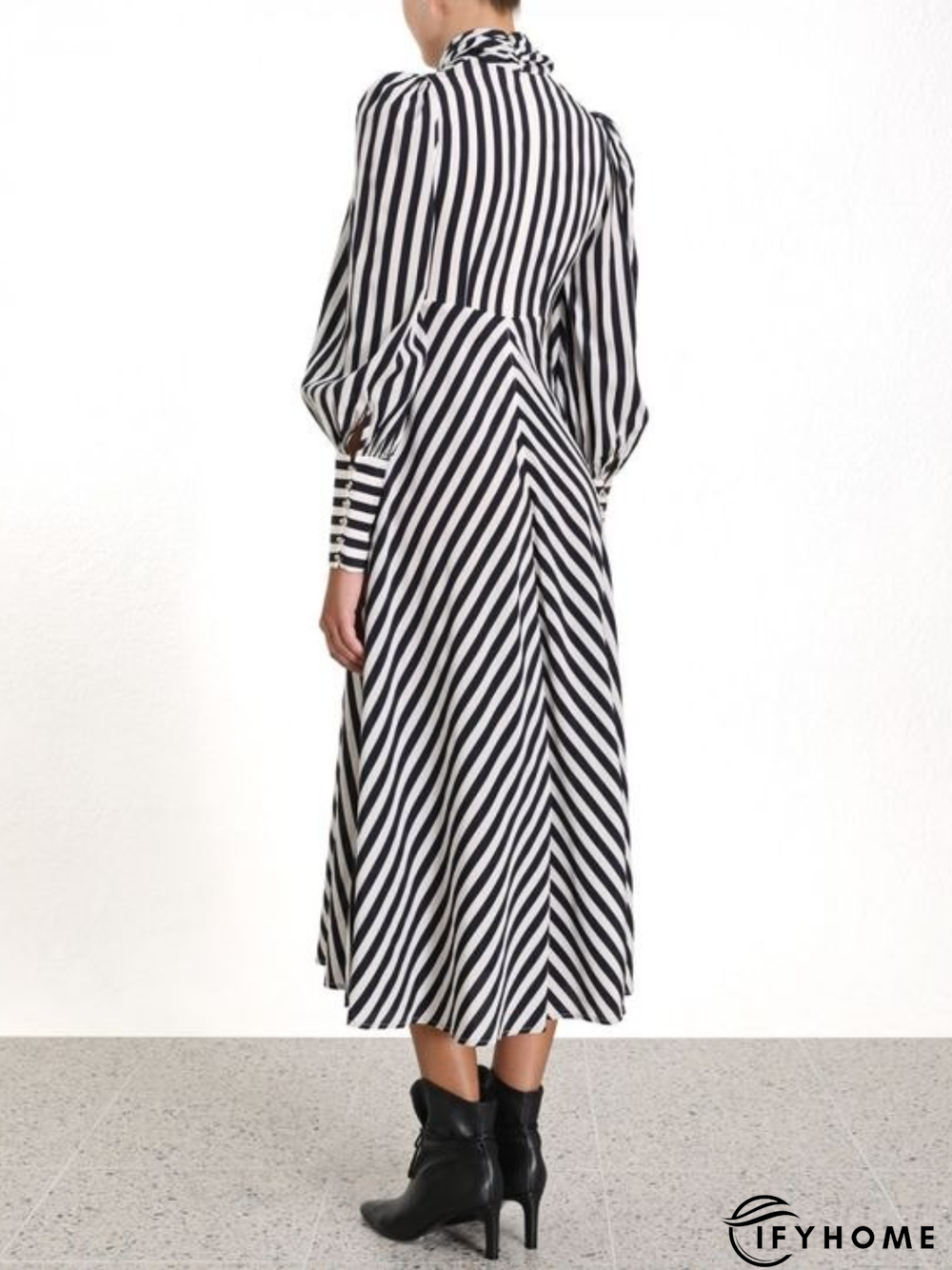 Fall A-Line Long Sleeve Stand Collar Lady Evening Dresses | IFYHOME