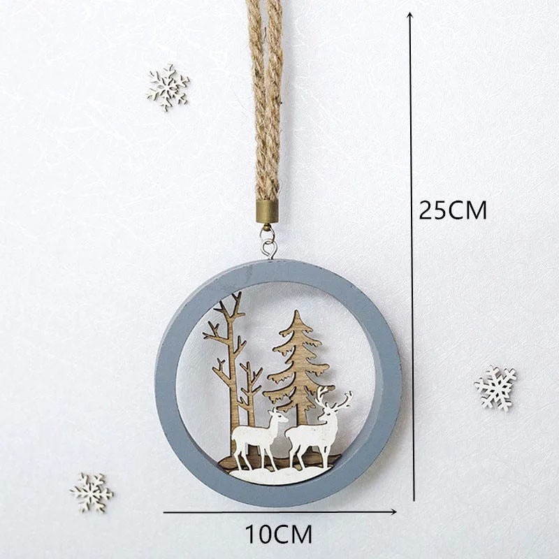 2022 New Year Xmas Elk Wood Craft Christmas Tree Ornament Noel Christmas Decoration for Home Wooden Pendant Navidad 2021 Gift