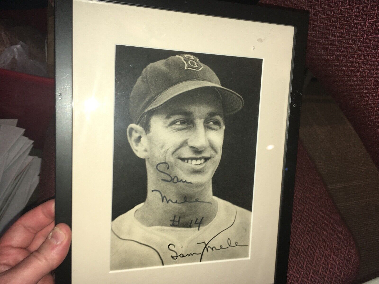 San Mele Boston Red Sox Signed 1940s Team Issue Frame Photo Poster painting W/Our COA