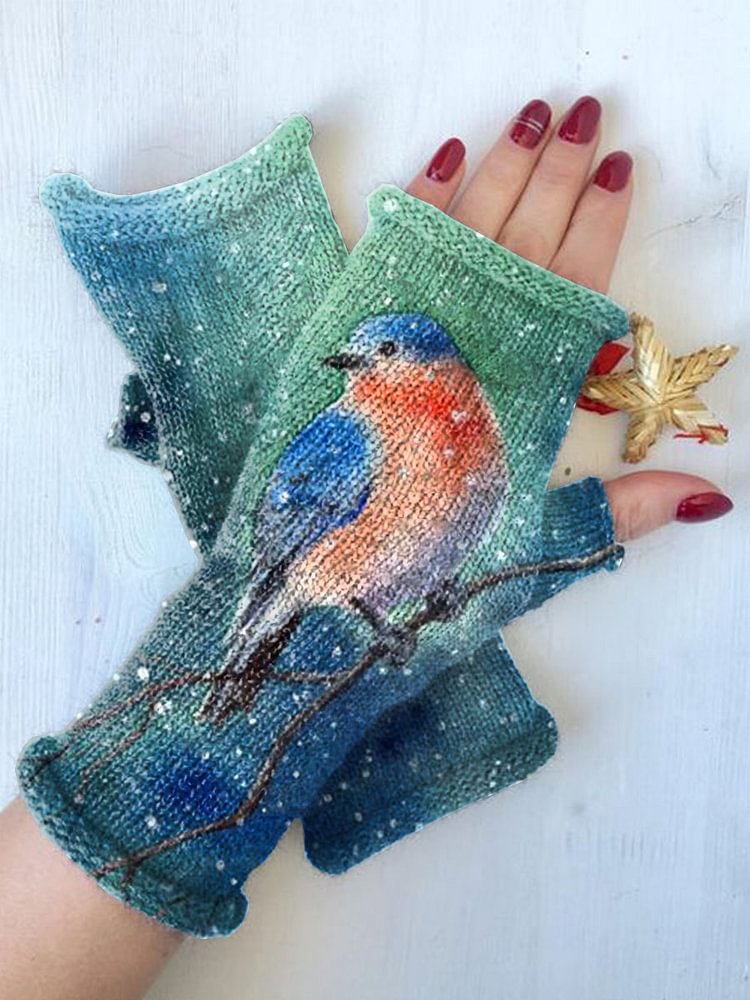 Retro dandelion knit fingerless gloves