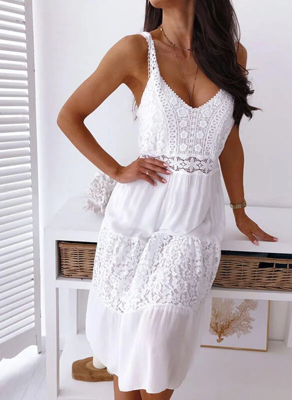 Women's 2024 Boho Dress Lace Patchwork Suspender Beach Dress