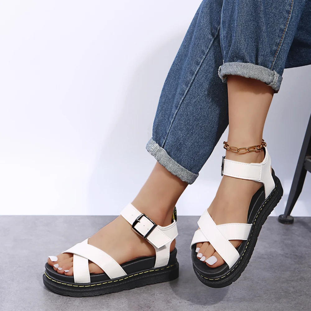 Smiledeer Summer new thick-soled Roman buckle beach shoes muffin thick-soled sandals