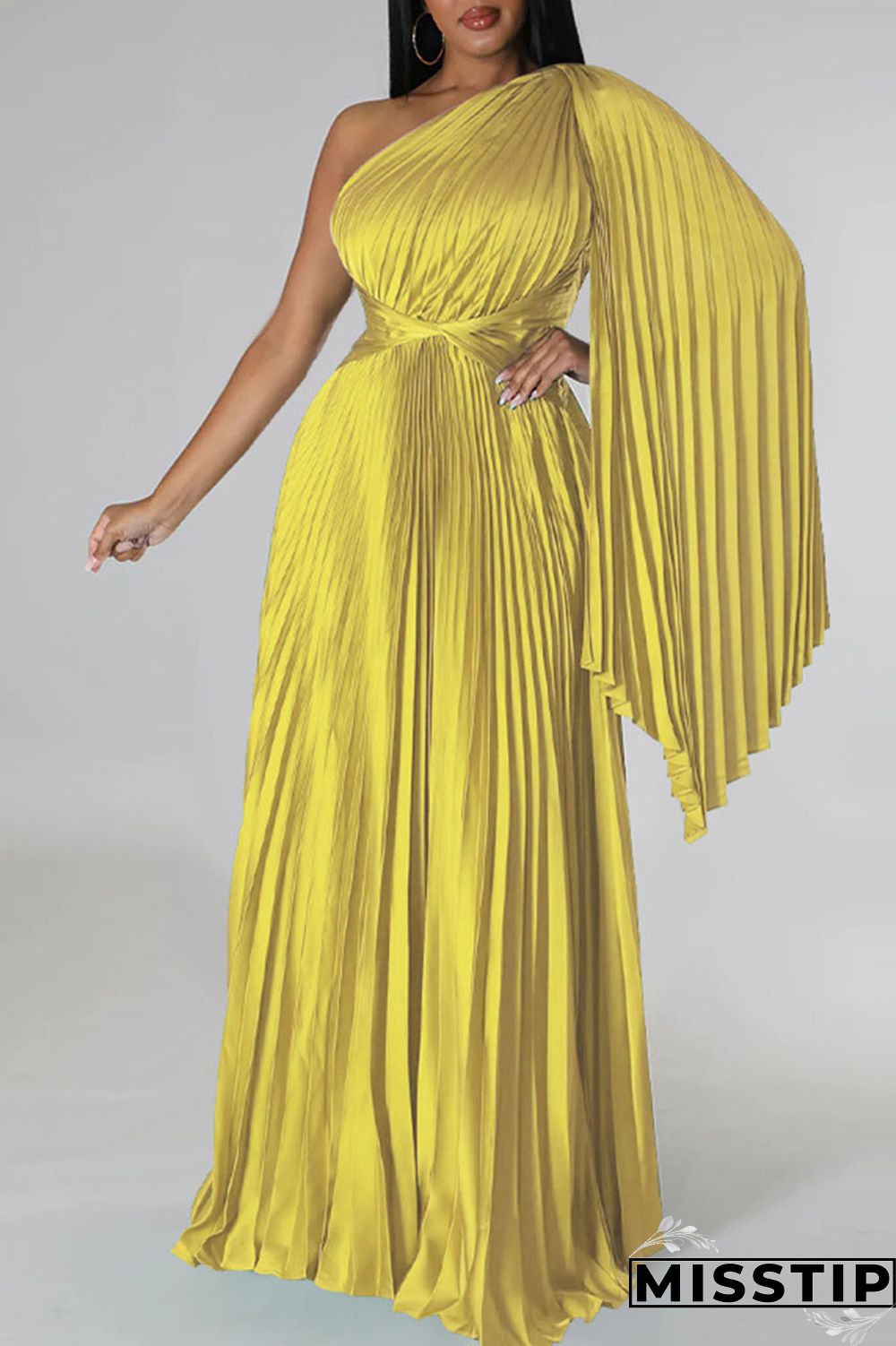 Colorful Blue Elegant Solid Patchwork Fold Oblique Collar Straight Dresses