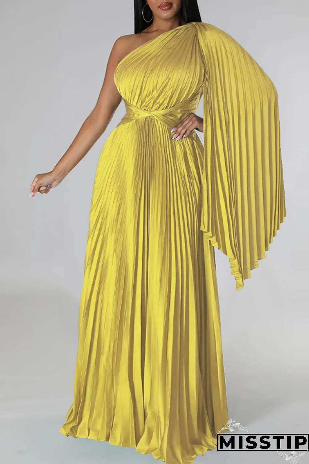 Colorful Blue Elegant Solid Patchwork Fold Oblique Collar Straight Dresses