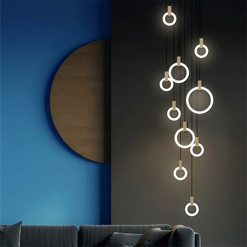 Modern LED Chandelier Nordic Living Room Pendant Lamps Bedroom Decor Fixtures Stair Lighting Loft Illumination Long Hanging Lamp