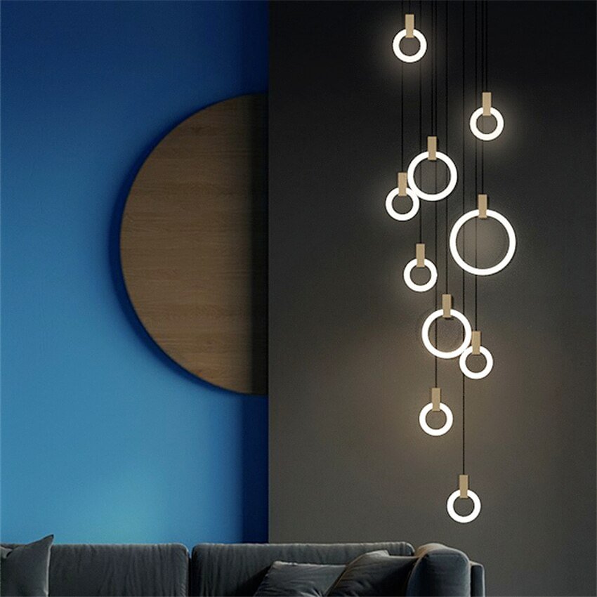 Modern LED Chandelier Nordic Living Room Pendant Lamps Bedroom Decor Fixtures Stair Lighting Loft Illumination Long Hanging Lamp