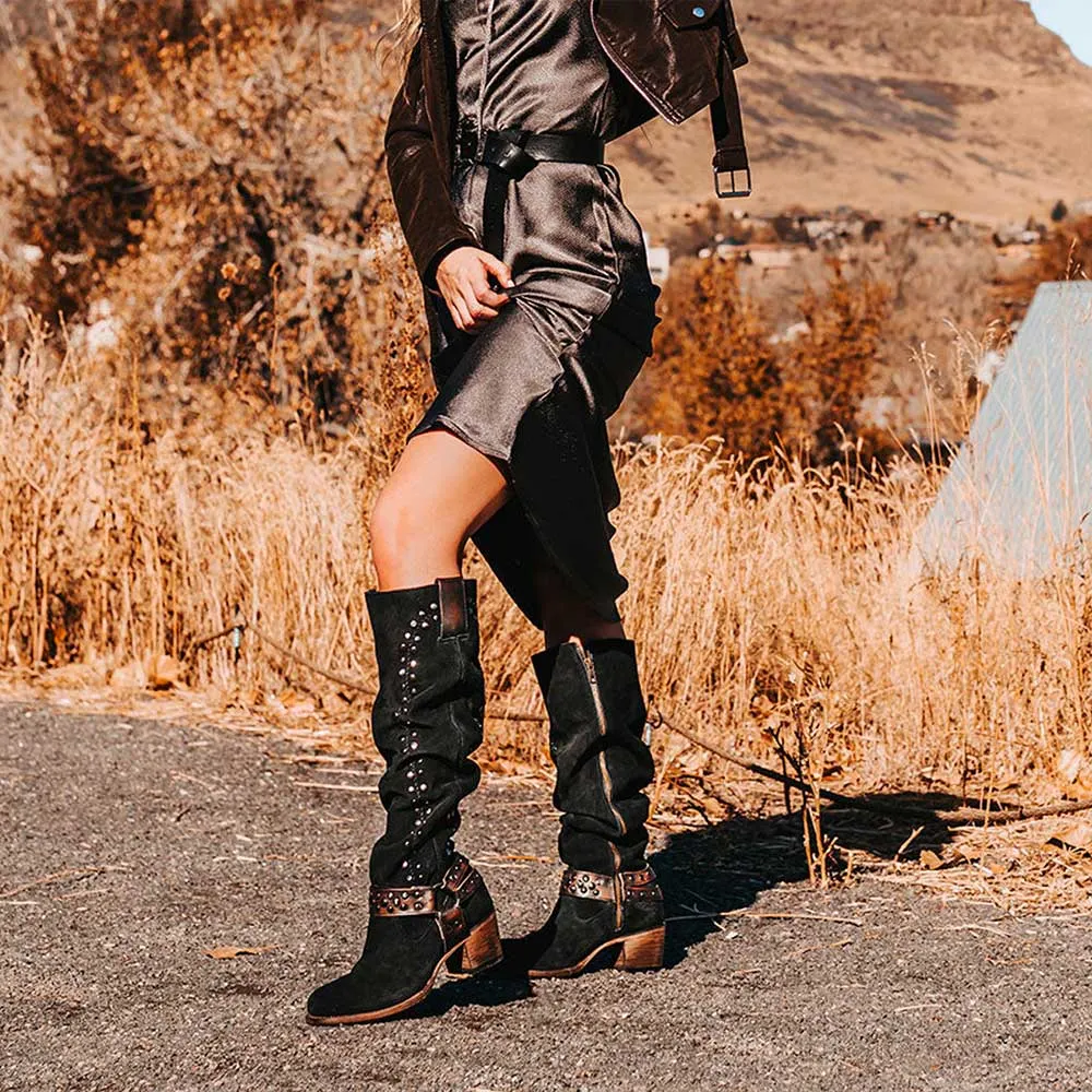 Square Toe Short Black Suede Boots main image 1