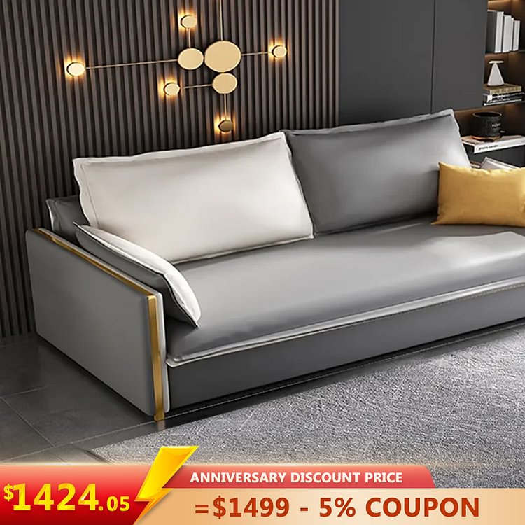 Homemys 78" Modern Sofa Leath-Aire Upholstered Sofa with Storage Space 3 Function