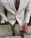 Bellingham Beige Slim Fit Double Breasted Pinstripe Blazer