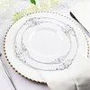 10 Pack | 8" Round Plastic Dessert Salad Plates In Vintage White, Silver Leaf Embossed Baroque Disposable Plates