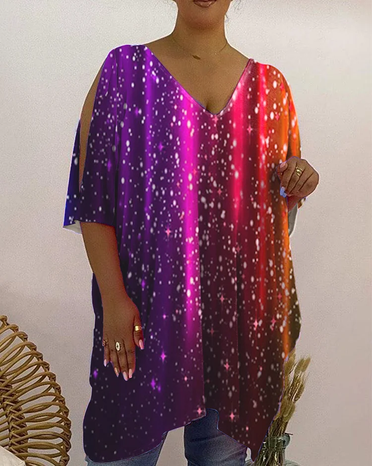 V-Neck Colorful Streamer Print Women's Top