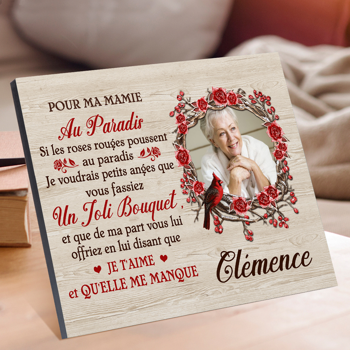 À ma Mamie - Cadre en Bois Commémoratif 1 Prénom et Photo Personnalisés