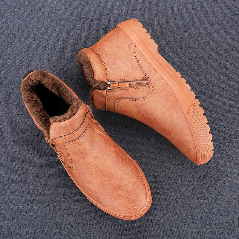 Trend Classic Men Casual Plush Shoes Winter All-match Zip Opening Male Footwear High-top Warm Lined Shoes Fashion New Arrivals