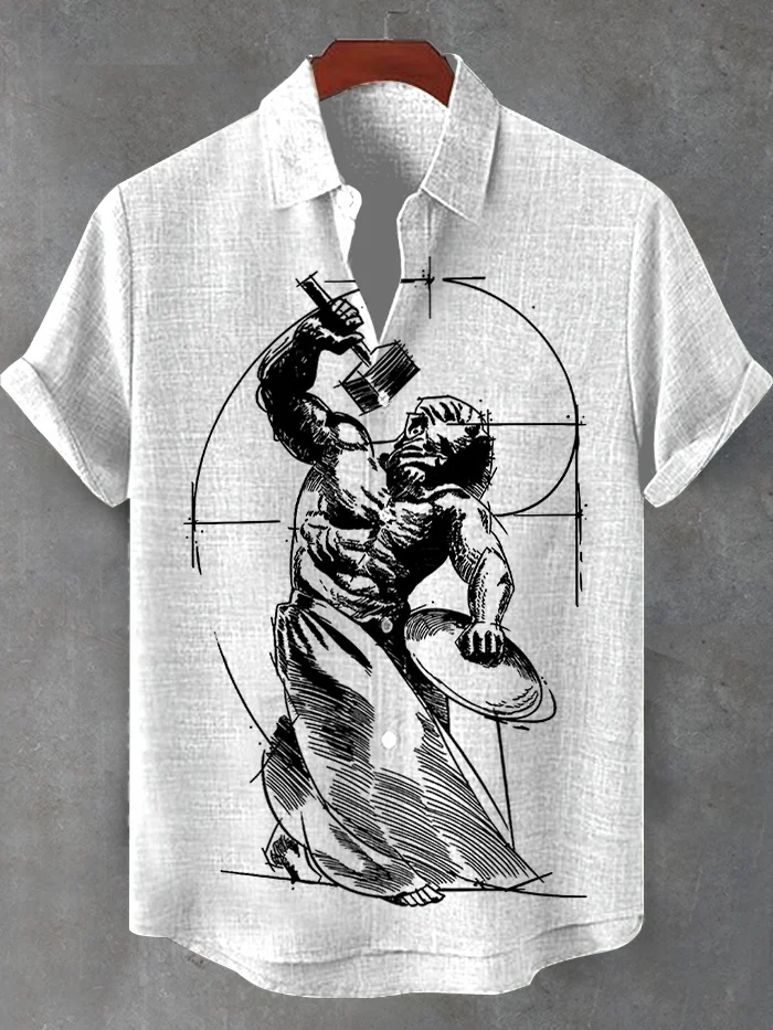 Men's Atlas Sketch Art Print Short Sleeve Shirt