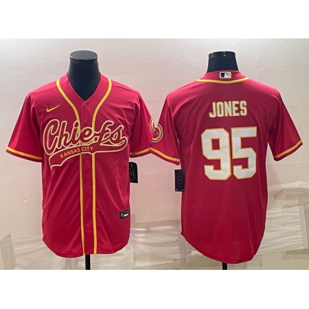 Men's Kansas City Chiefs #95 Chris Jones Red With Patch Cool Base Stitched Baseball Jersey N8ZT