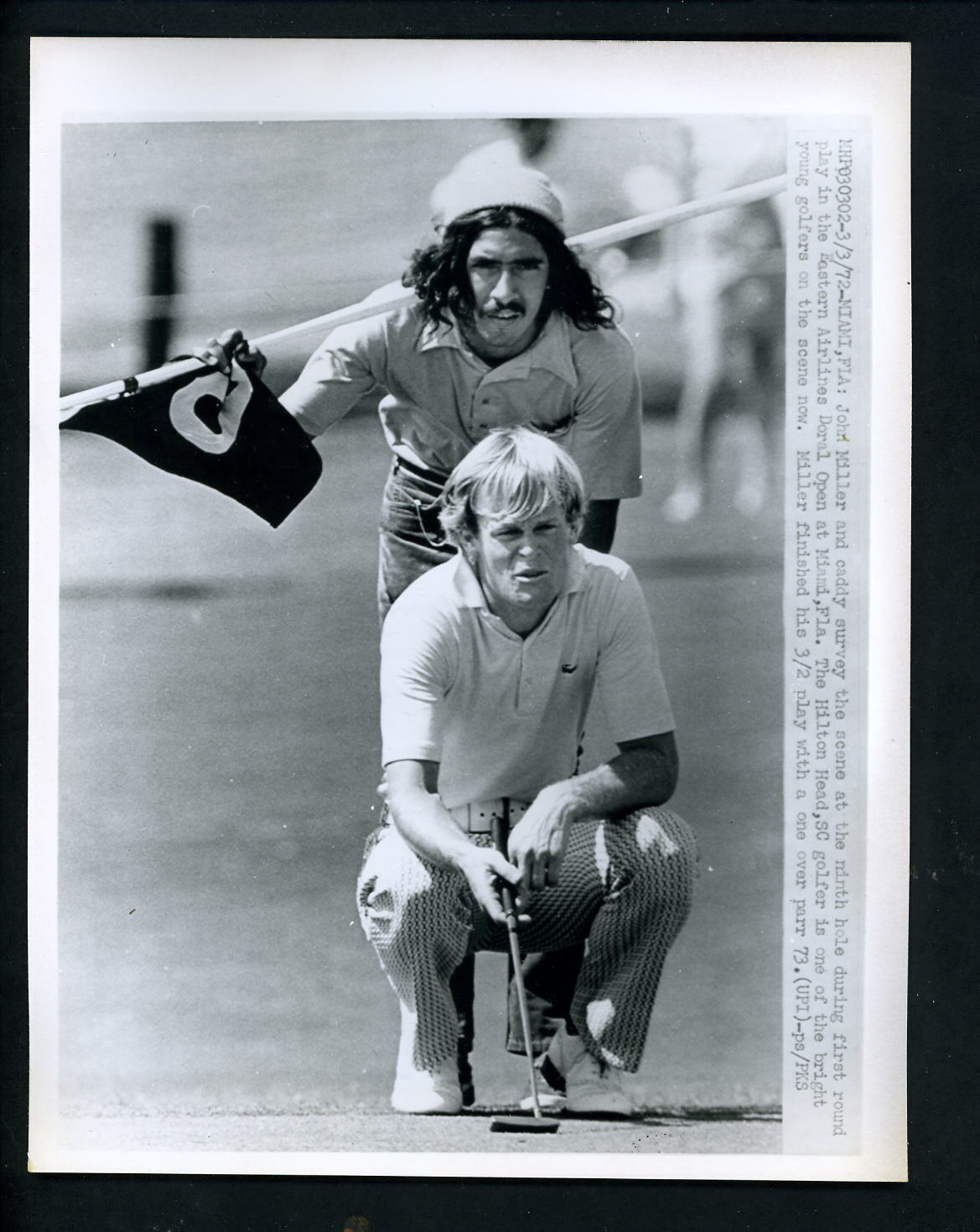 Johnny Miller & caddie 1972 Doral Open Miami Florida Press Photo Poster painting