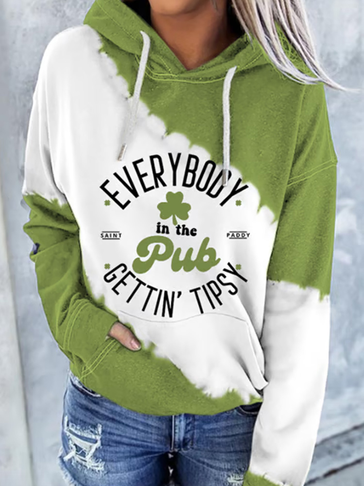 Comstylish Women's Everybody In The Pub Getting Tipsy St. Patrick's Day Print Hooded Sweatshirt