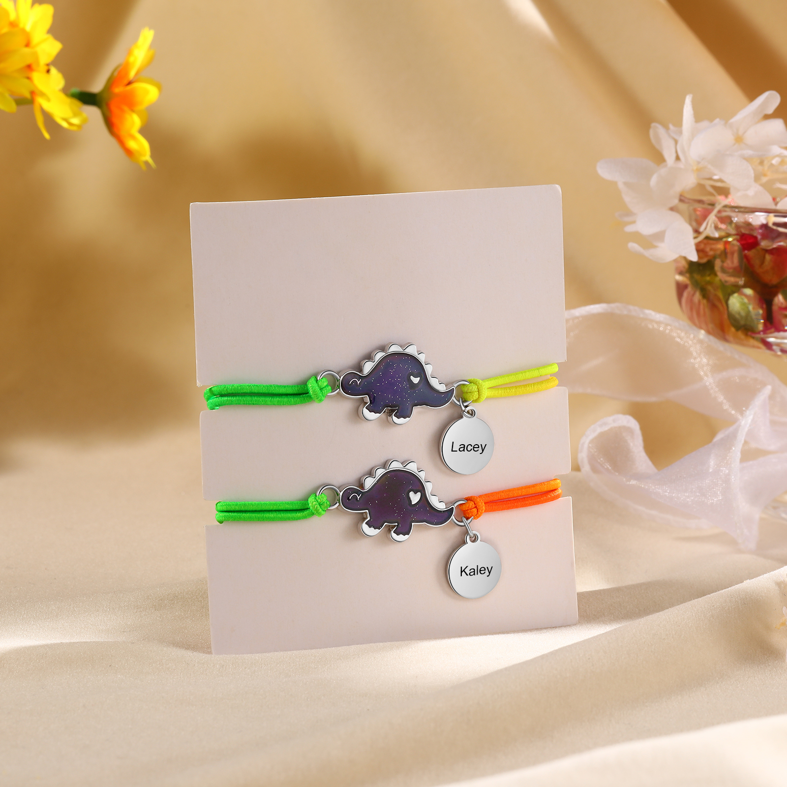 Custom 2 Names Bracelet Set 2 Pieces Hair Ties Back To School Gift for Girls Sisters Best Friends-Jessemade AU