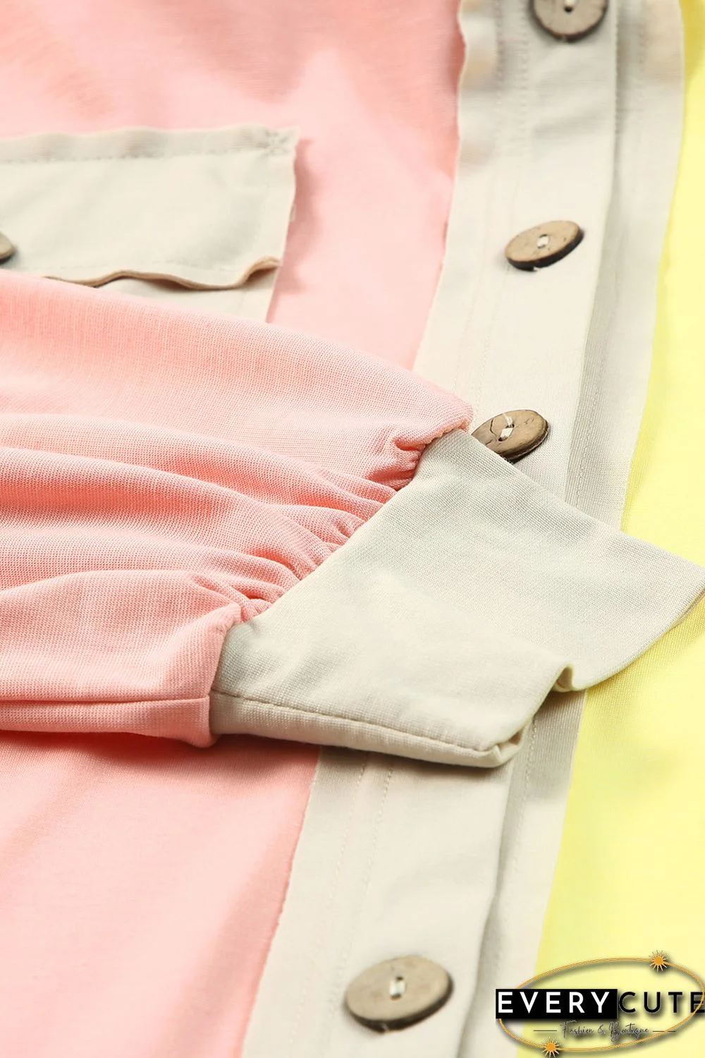 Multicolor Color Block Pocketed Button Down Shirt Jacket with Hood