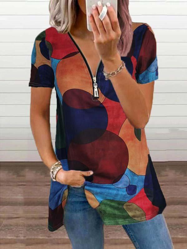 Women's Short Sleeve V-neck Printed Tops