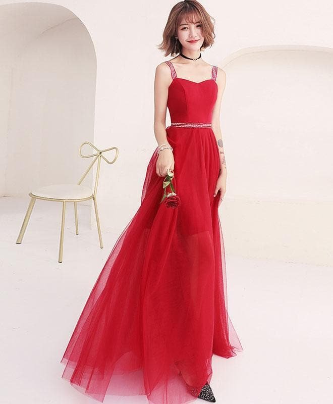 Red Sweetheart Tulle Long Prom Dress, Red Evening Dress