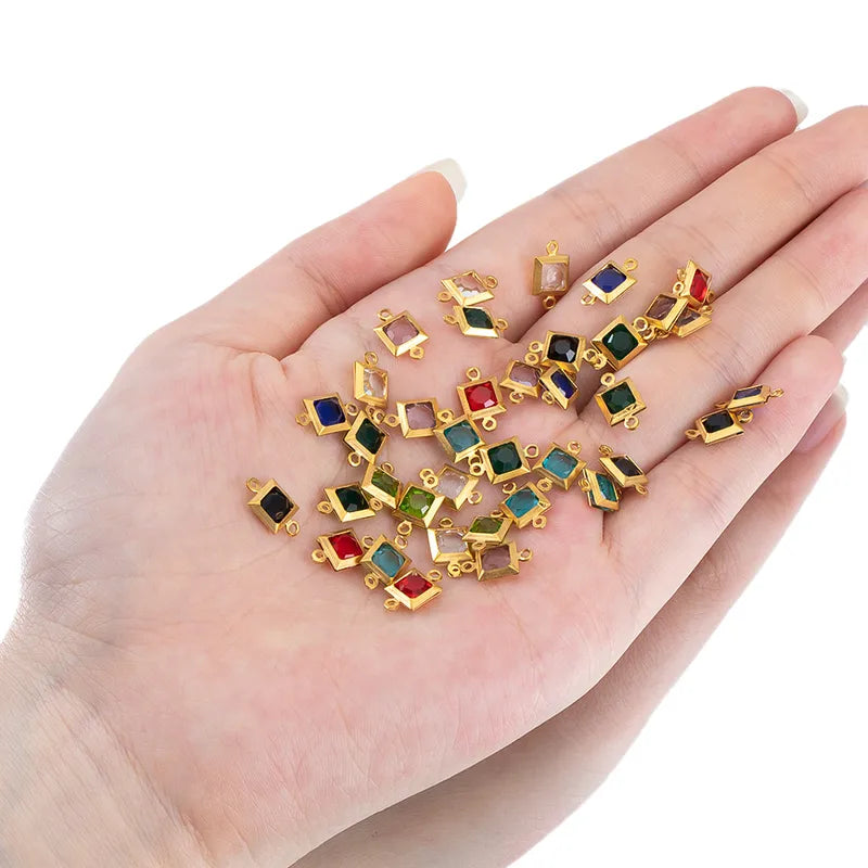 10 PCS/Package 6.5*11.5mm 304 Stainless Steel Zircon Square Pendant Jewelry Accessories