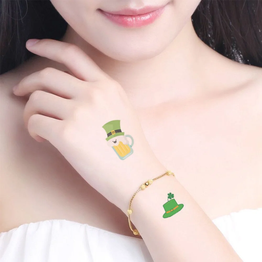 New cross-border waterproof sweat green hat clover face sticker European and American fashion temporary tattoo sticker