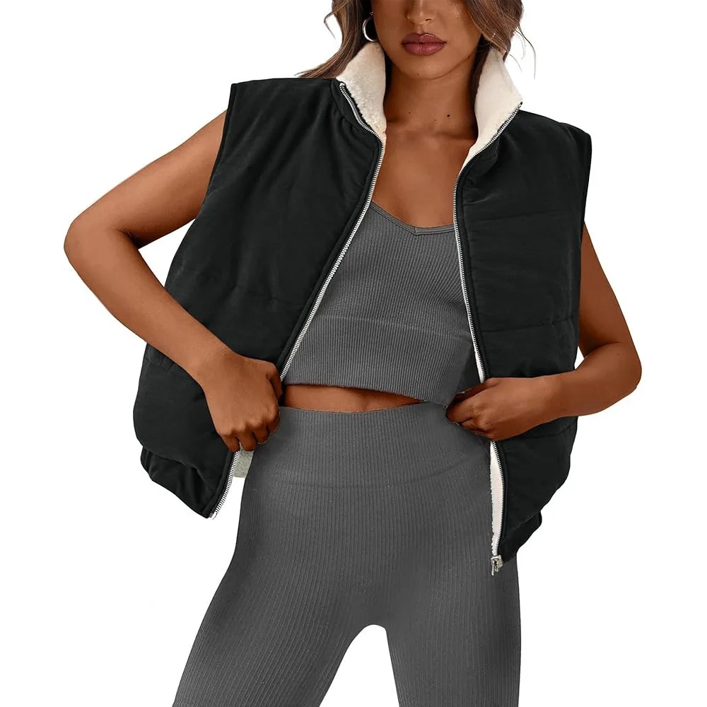 Toloer 2024 Ladies Autumn And Winter New Vest Lamb Wool Zipper Sleeveless Double-Sided Thermal Jacket Jacket-Outfit Ideas