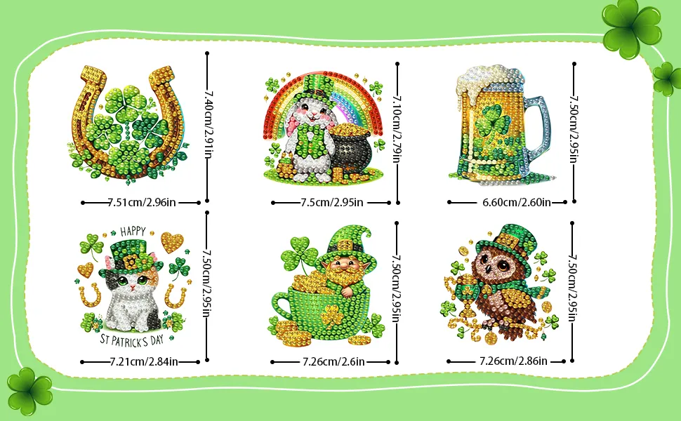 12Pcs Happy St Patricks Day DIY Diamond Art Fridge Magnet Refrigerator Sticker Diamond Art Stickers Refrigerator Painting Kits for Beginners Adults DIY Craft Gifts Home Decors