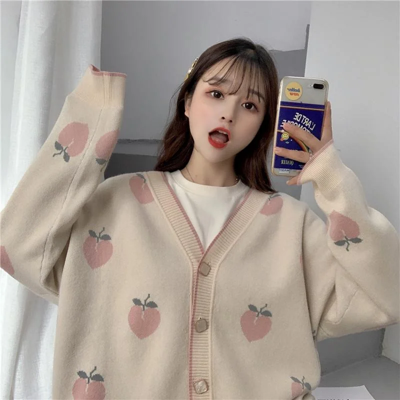 PEACH KNIT CARDIGAN SWEATER