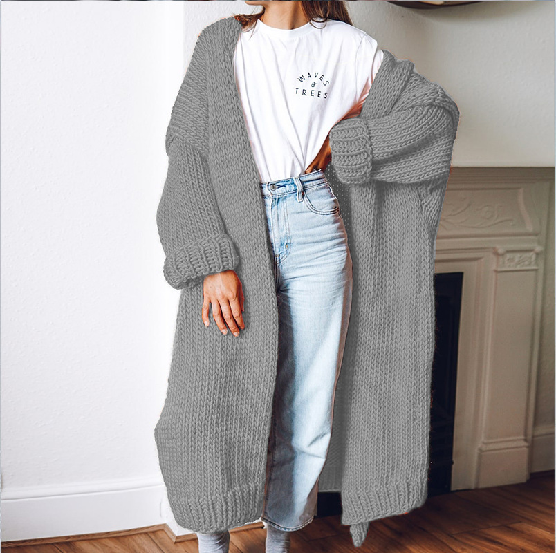 Casual Loose Long Thick Placket Sweater Cardigan