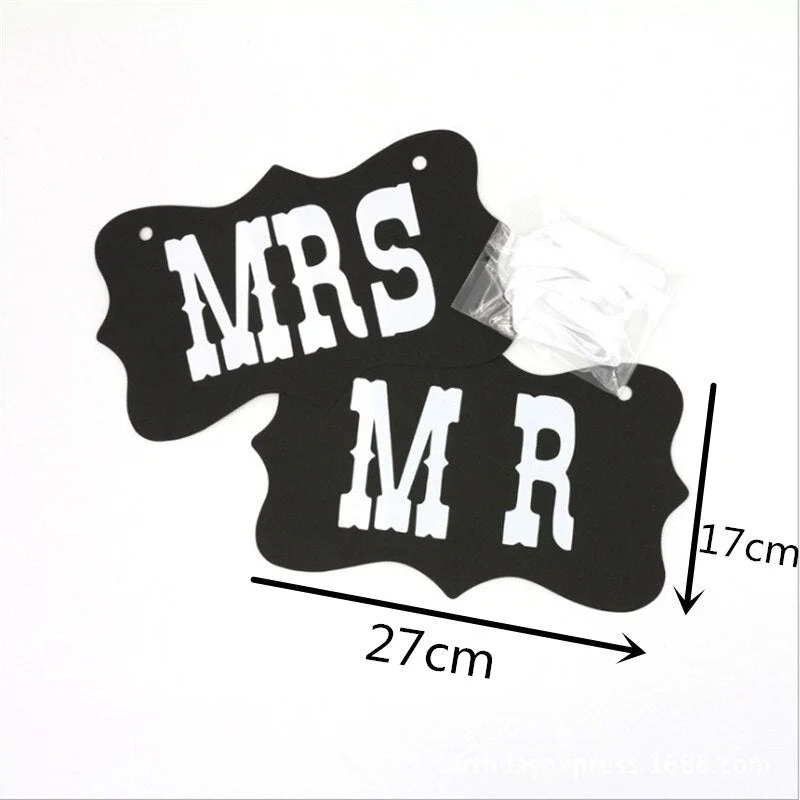 2pcs/set Large 35cm MR&MRS Banner Wedding Decorations Wedding Chair Decoration Flag Just Married Wooden Banner Wedding Favors-S