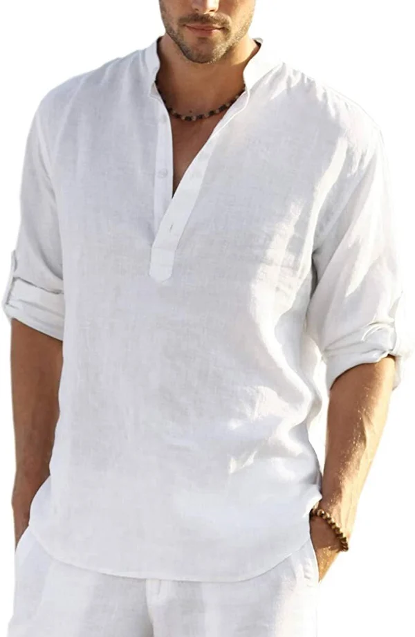 SIPLION™ Men's Cotton Linen Henley Shirt Long Sleeve Hippie Casual T-Shirt
