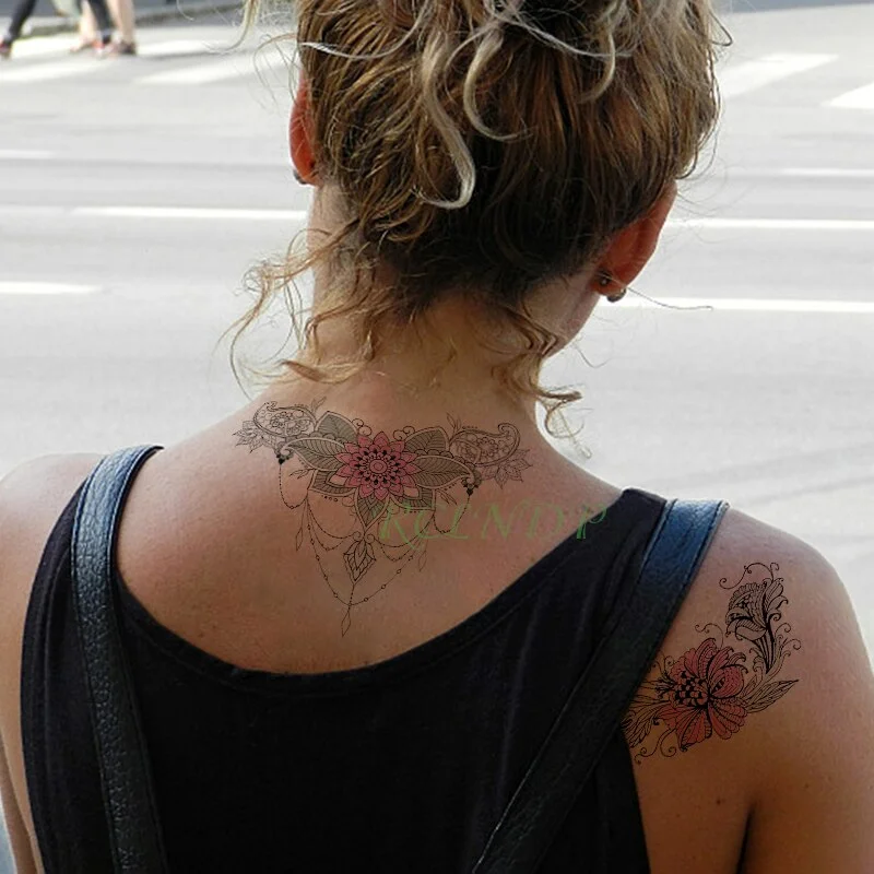 Sdrawing Temporary Tattoo Sticker peony flower diamond necklace fake tatto flash tatoo stickers art tattoos for girl women men