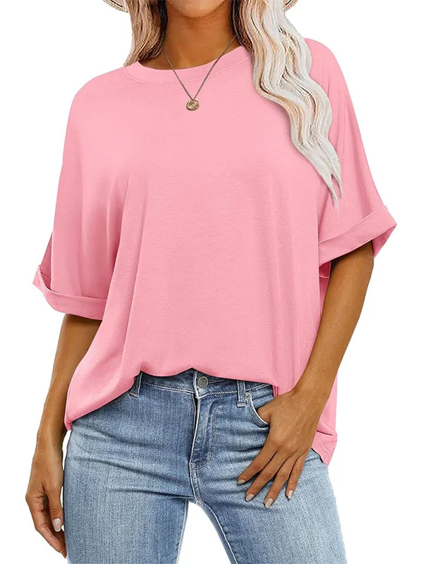 Solid Color Split-Joint Raglan Sleeve Round-Neck T-Shirts