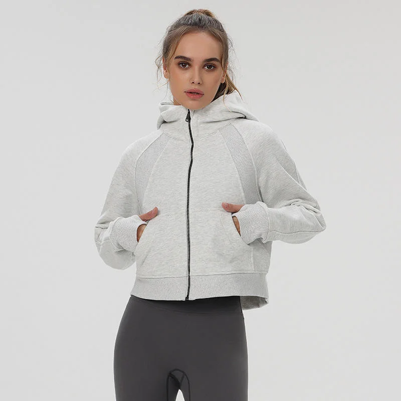 PASUXI Fitness Long Sleeves Sports Zipper Pocket Gym Women Windbreaker Crop Hoodie Plus Size Yoga Top