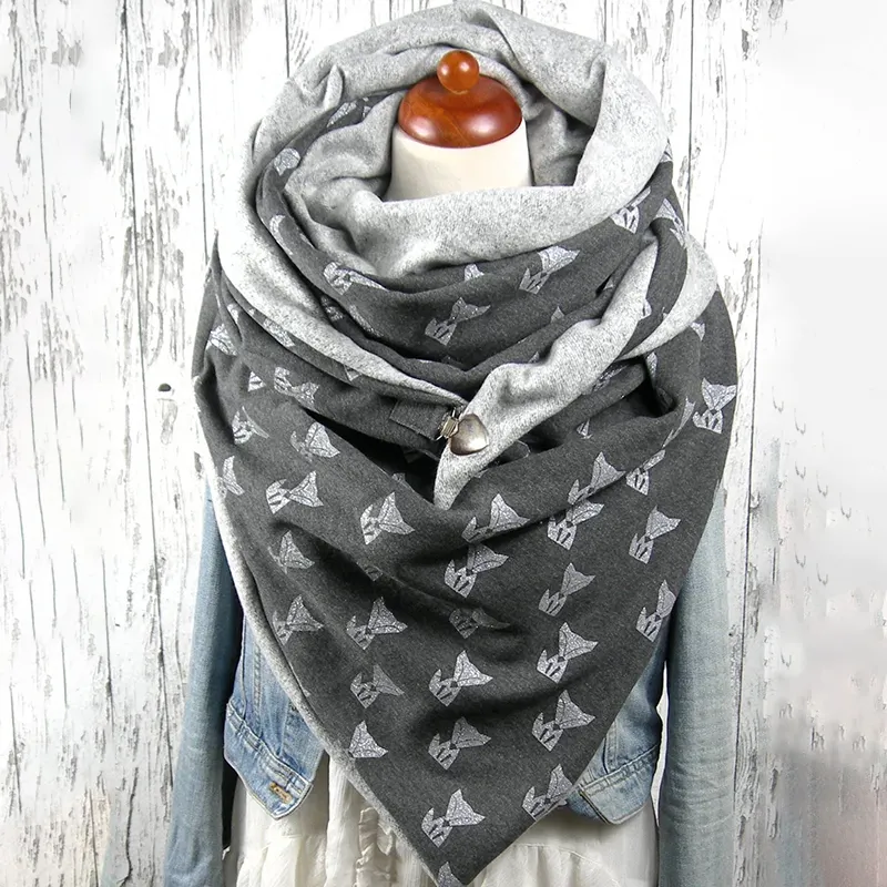 Fox Print Contrast Button Thermal Scarf
