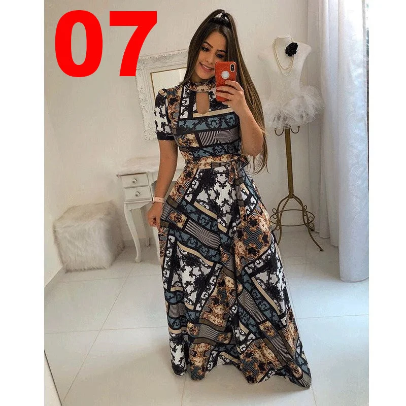 Uveng Fashion Digital Short Sleeve Printing Large Swing Dress