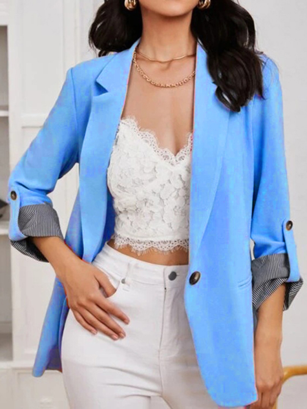 Mature Women Fashion Splicing Lapel Slim Cardigan Temperament Blazer