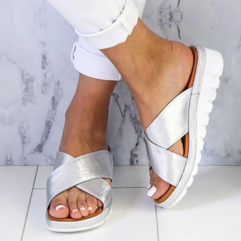 Cross Strap Casual Wedge Slippers