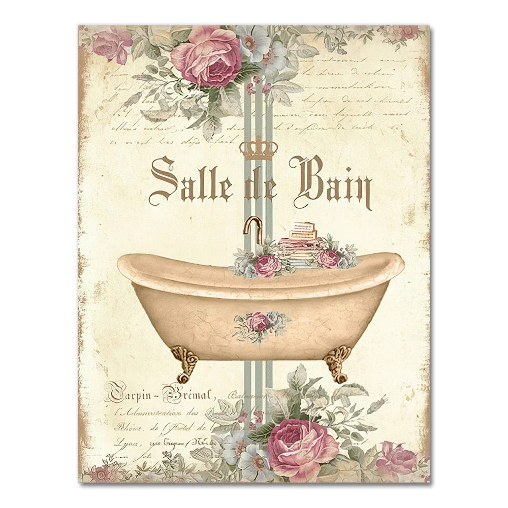 French Bathroom Decoration Paintings Print Vintage Posters Salle de Bain Le Bain Chalkboard Shabby Fine Wall Art Canvas Pictures